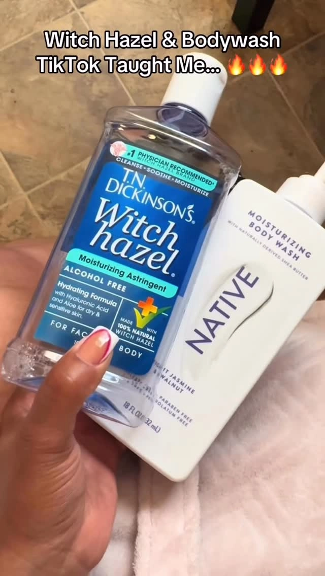Our witch hazel 🤝🏾 Your favorite body wash. We love this hack! ✨🧼 

Credit: kimberlyyredd2.0 on @tiktok 

#TNDickinsons #TheresTNForThat #TNDickinsonsSkincare #WitchHazel #BodyWash #ShowerTok